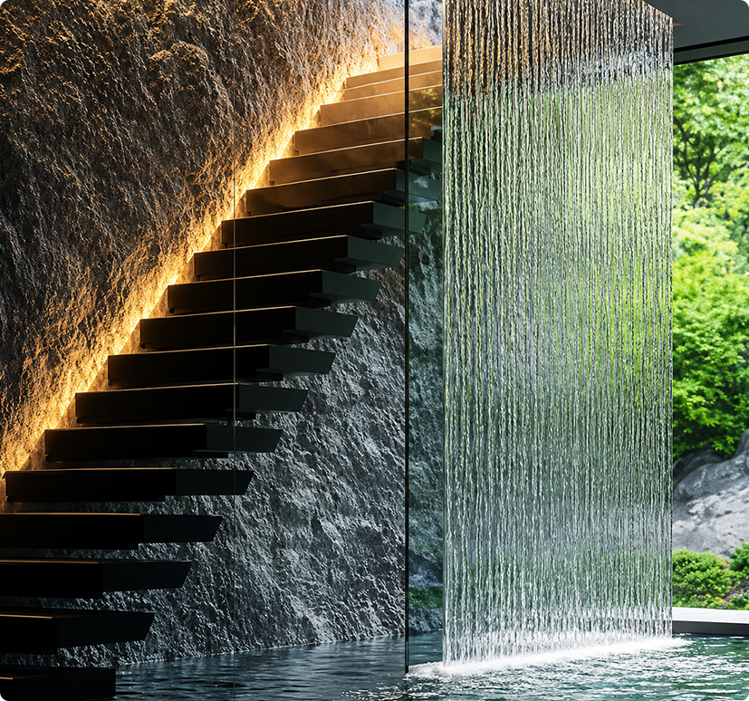 Double Height Glass Waterfall