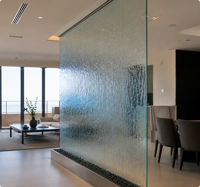Frameless Glass Waterfall Wall