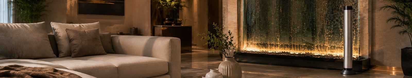 IPS smart living interior — lounge and water feature